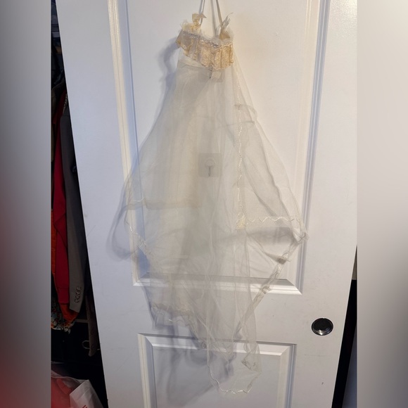 Vintage Emma Domb Wedding Dress & Veil Linen Lace Woman's 12 Union - Picture 15 of 16